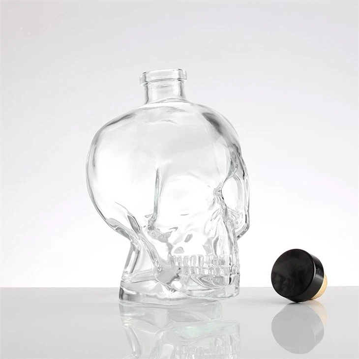 Whiskey Skull Head Glass Wine Bottle